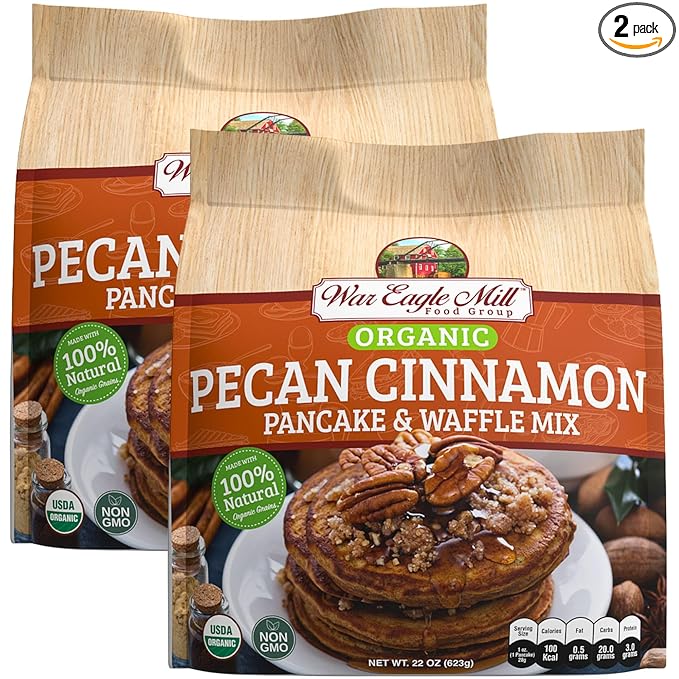 War Eagle Mill Organic Pecan Cinnamon Whole Grain Pancake &amp Waffle Mix 22 oz Bag (2 Pack)