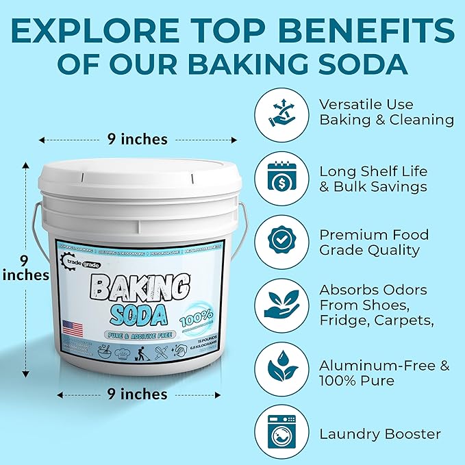 TradeGrade Pure Baking Soda Powder – 15 lb Bucket Sodium Bicarbonate Powder | Premium Food-Grade for Baking Bread Cookies &amp More | Baking Soda for Cleaning Natural Cleaner &amp Deodorizer