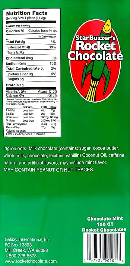 Rocket Chocolate Milk Chocolate Mint Flavored Caffeinated Chocolate Truffles 100 count Mini