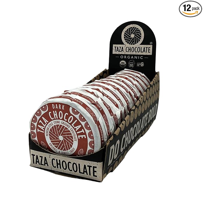 Taza Chocolate Organic Mexicano Disc 40% Dark Chocolate Salted Almond 2.7 Ounce (12 Count) Vegan