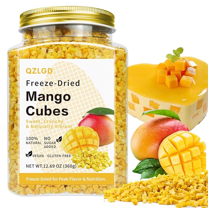 QZLGD Freeze Dried Mango Freeze Dried Fruit Diced Mango12.69oz/360g Crispy Crunchy Snacks for Baking Smoothie Yogurt