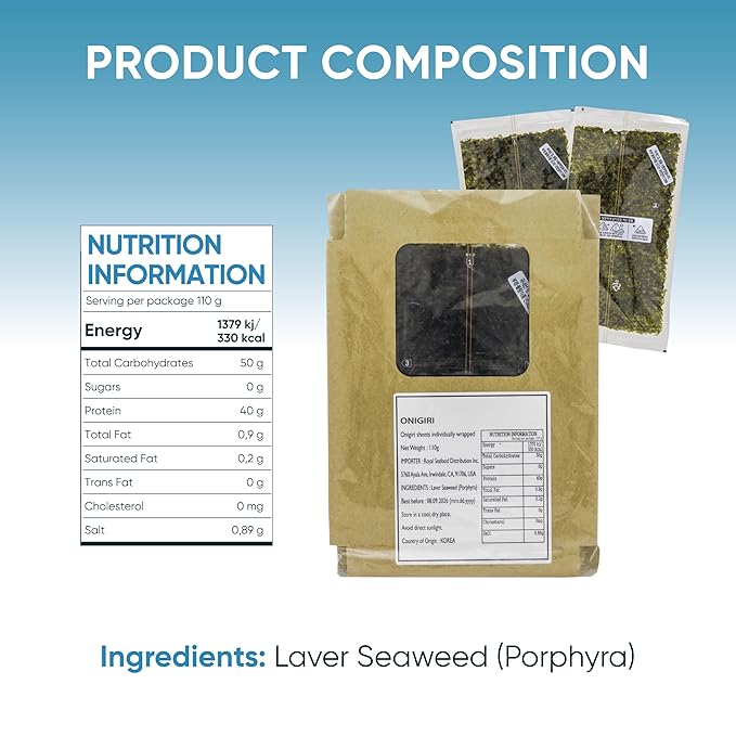 RSD – Onigiri Seaweed Sheets – 100 Individually Wrapped Sheets – Premium Roasted Nori for Sushi Onigiri Gimbap &amp More – Organic Crispy &amp Fresh