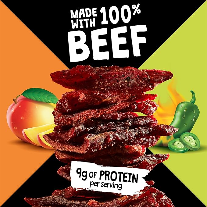 Jack Link's DUOs Jalapeno and Mango Beef Jerky - (4 Pack) 3.25 oz Bags - Ready to Eat Protein Snacks - 9g Protein per Serving - Made with 100% Real Beef