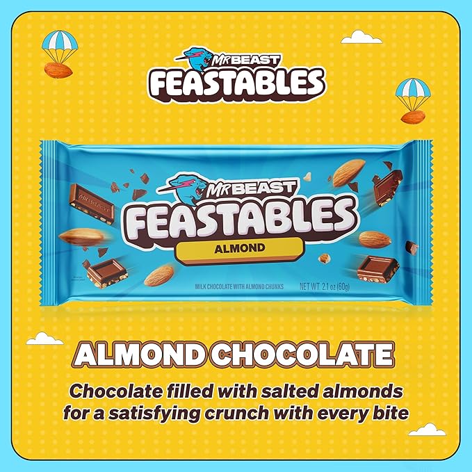 MrBeast Feastables Almond Milk Chocolate Bar King Size 10 Count Roasted Almond Chocolate Candy Fairtrade Cocoa 2.1oz Each