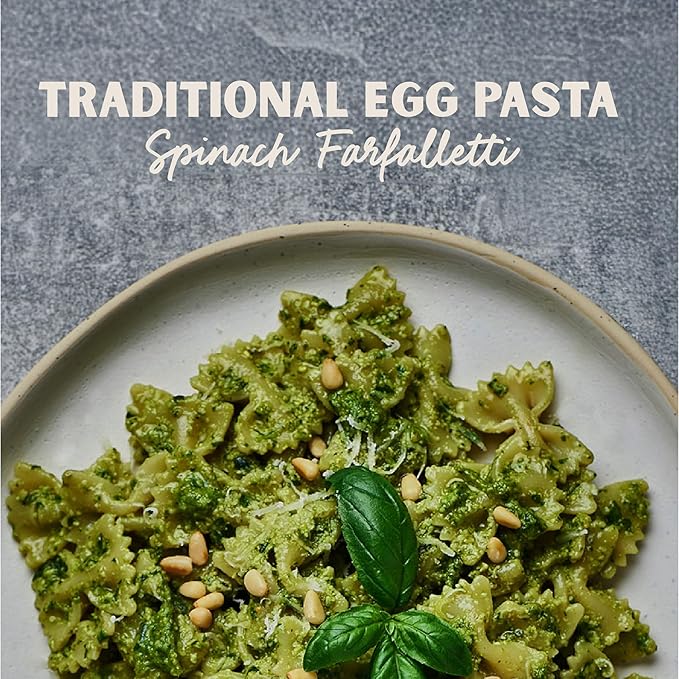 Al Dente Spinach Farfalletti – All-Natural Hand-Crafted Egg Pasta. Traditional Pasta Noodles Made with Cage-Free Eggs Semolina and Spinach. (Packaging May Vary) - 12oz Bags (Pack of 4)