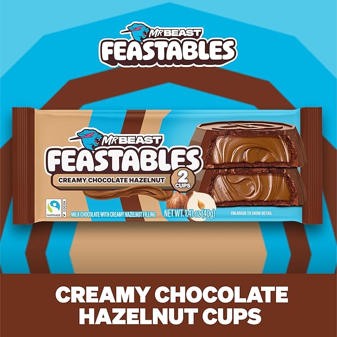 MrBeast Feastables Hazelnut Cups 24 Count Milk Chocolate with Creamy Hazelnut Filling 2-Cup Packs Fairtrade Cocoa
