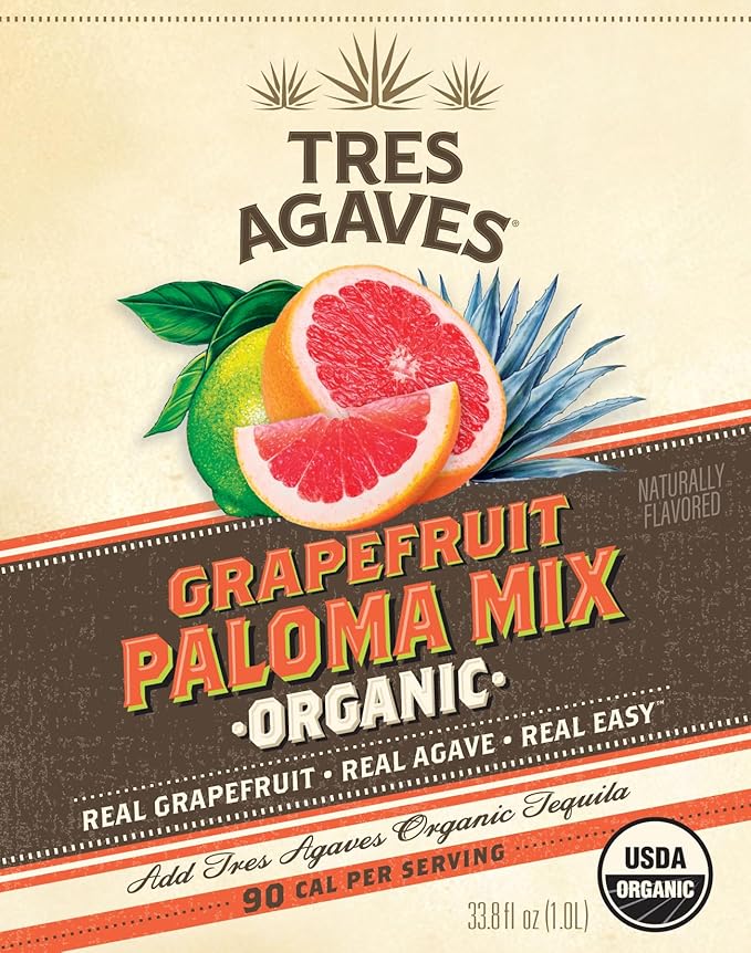 Tres Agaves Organic Grapefruit Paloma Mix – Made with Real Grapefruit &amp Lime Juice Agave Nectar – 90 Calories per Serving – Vegan Gluten-Free 750ml Bottle (2 Pack)