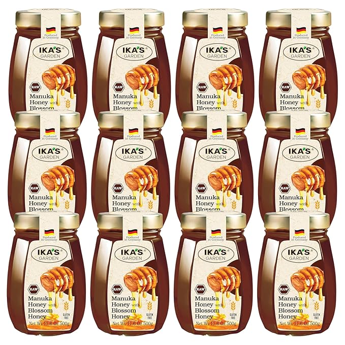 Ika's Garden Raw Manuka Honey with Blossom Honey - 100% Pure Unfiltered Gluten-Free – Product of Germany 17.6 oz (500g) Jar [Pack of 12]