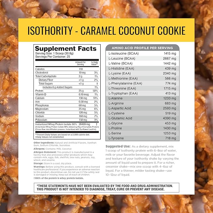 Nutrithority - Isothority Isolated Whey Protein Powder with Ultra-Absorbable Protein and BCAAs to Build Muscle and Accelerate Recovery Keto Friendly Low Carbs Gluten Free (Caramel Coconut Cookie)