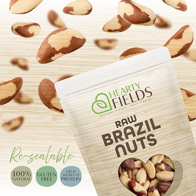 Hearty Fields - Raw Brazil Nuts Unsalted No Shell Whole (32 Oz - 2 LB) Wholesome In Nature - Hearty In Nurture Healthy Protein Food Snack Food Assortments