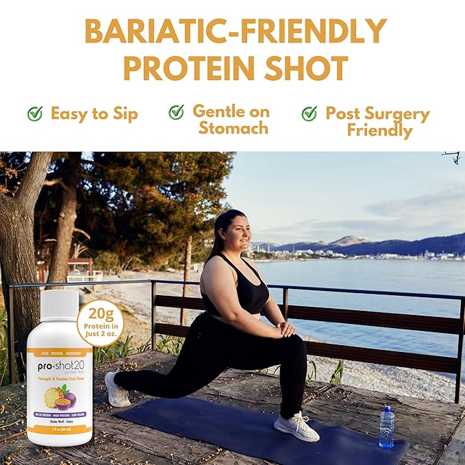 Pro-Shot20 Protein Shot Pineapple &amp Passion Fruit Flavor 60 mL 12-Pack- 20g Whey Protein &amp Hydrolyzed Collagen Drink- Low Calorie Low Carb Gluten Free No Aspartame Ready to Drink