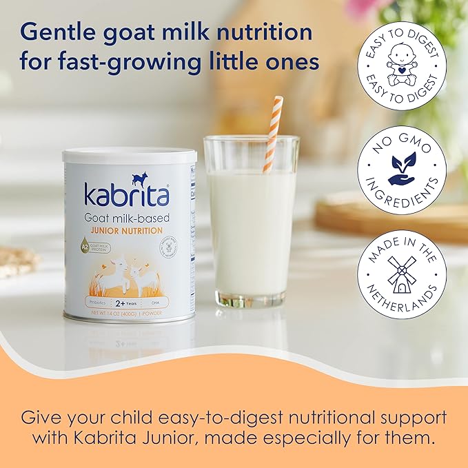 Kabrita Junior Goat Milk Powder for Kids - Easy to Digest for Ages 2-7 - Immunity Boosting Containing Vitamin C D E Protein &amp Calcium - Non-GMO Gentle on Sensitive Tummies - 14 Oz (Pack of 6)