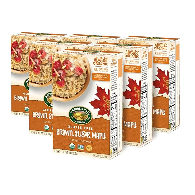Nature's Path Organic Brown Sugar Maple Instant Oatmeal 11.3 oz (Pack of 6) Gluten Free Non-GMO