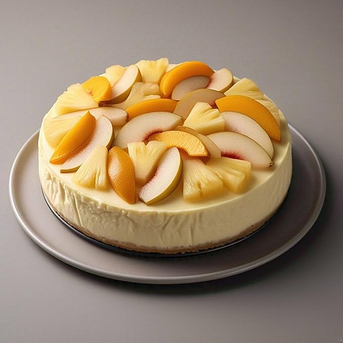 ANDY ANAND CHOCOLATIER Tropical Fruit Cheesecake 9” 2 lbs | Creamy New York-Style Dessert Glazed with Pineapple Pears &amp Peach | Bakery-Fresh Gourmet Indulgence