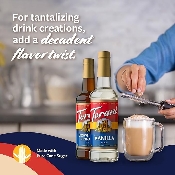 Torani Syrups Brown Sugar Cinnamon and Vanilla Syrup Variety 2-Pack Coffee Syrups for Drinks Pumps Included 25.4 Fl Oz Ea