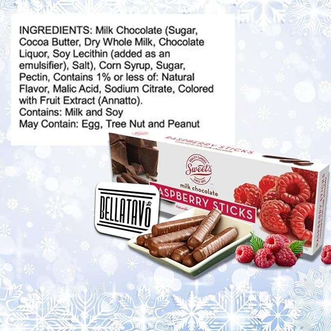 Raspberry Chocolate Sticks. Includes Two Boxes of Sweets Milk Sticks and a BELLATAVO Fridge Magnet! Approximately 70 Jelly Centers Covered in Chocolate! 2 Count