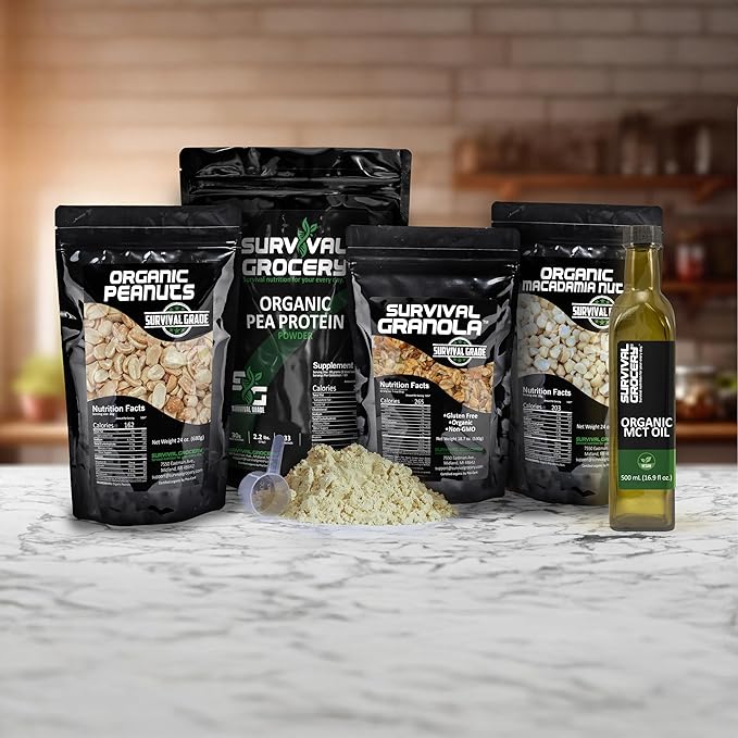 Survival Grocery® Organic Pea Protein - Organic Non-GMO North American Grown &amp Produced Gluten Free Vegan Survival Grade Protective Bulk Bags with Long Shelf Life (5 lbs./1 Bag)