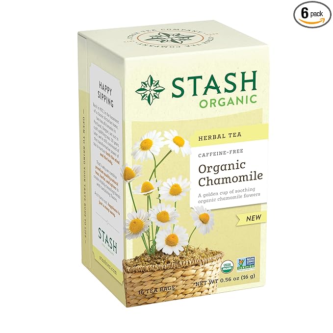 Stash Tea Organic Chamomile Tea Caffeine-Free Non-GMO Project Verified Serve Hot or Iced 96 Tea Bags 16 count (6 pack)