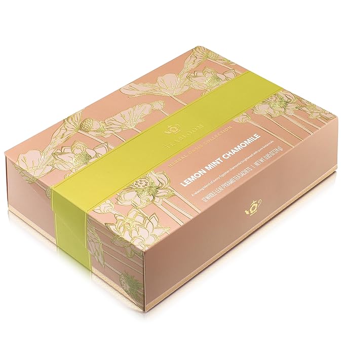 Teabloom Lemon Mint Chamomile Pyramid Tea Presentation Box 12 Herbal Tea Blends Whole-Leaf Pyramid Tea Sachets