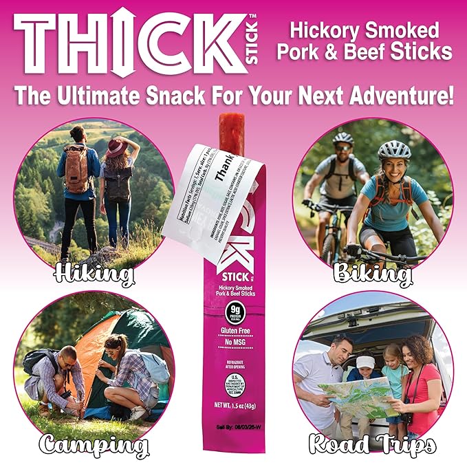 THICK STICK - STONERIDGE OLD-FASHIONED QUALITY HONEY BBQ - Hickory Smoked Pork and Beef Snack Sticks Gluten Free No MSG 15 Count THICK 1.5 oz Sticks High Protein Soy Free 15 Count