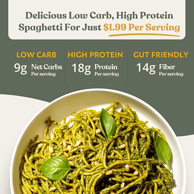 Chef’s Kiss Low Carb Spaghetti | 9g Net Carbs 18g Protein | Keto Low Glycemic Pasta made from Lupins | High Protein Fiber Rich Plant-Based | Keto Spaghetti Alternative | 5-Pack (7oz)
