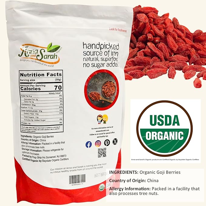 Anna and Sarah Organic Dried Goji Berries 2 Lbs in Resealable Bag