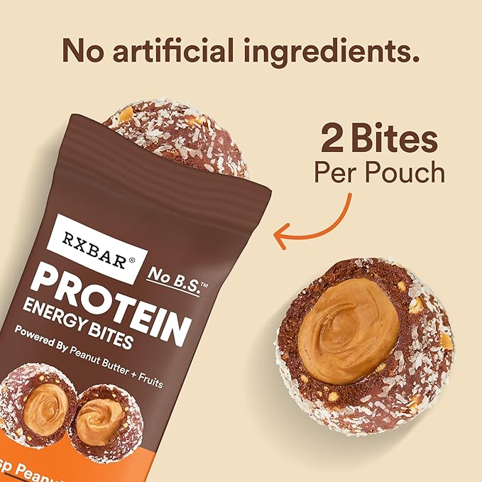 RXBAR Protein Energy Bites Gluten Free Protein Balls Dark Chocolate Peanut Butter 21.1oz Box (24 Bites)