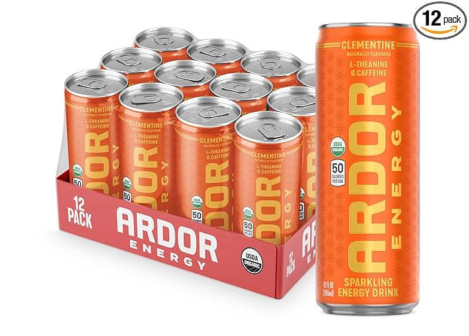 ARDOR ENERGY Natural Sparkling Energy Drink with 100mg Natural Caffeine &amp 200mg L-Theanine from Organic Green Tea for Smooth Energy &amp Focus | Healthy Energy Drink | Made with Real Fruit Juice