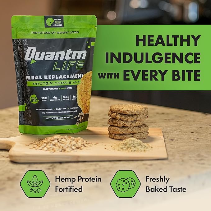 Cookie Mix Gluten Free Plant-Based Meal Replacement Plan with Hemp Protein Rich in Fiber Low in Sugar No Preservatives or Artificial Sweeteners 18 oz 3 Pack 2-Week Supply