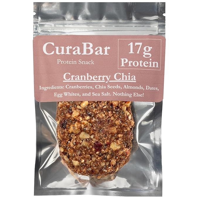 CuraBar Protein Bars – 17g Protein Low Carb Gluten Free Dairy Free Healthy Snack Seed Oil Free No Artificial Ingredients 12 Count Cranberry Chia