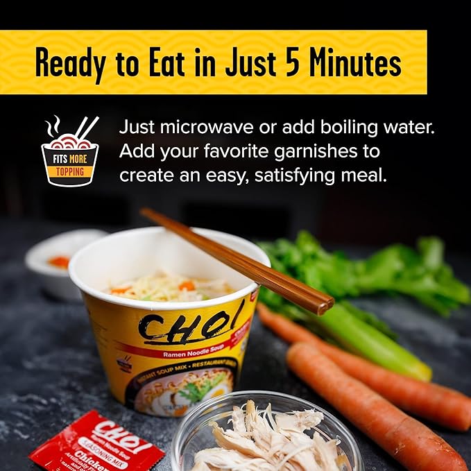 CHOI Ramen Noodle Soup Chicken Flavored - Microwavable Bowl 3.8 oz. (110g) 6-Pack