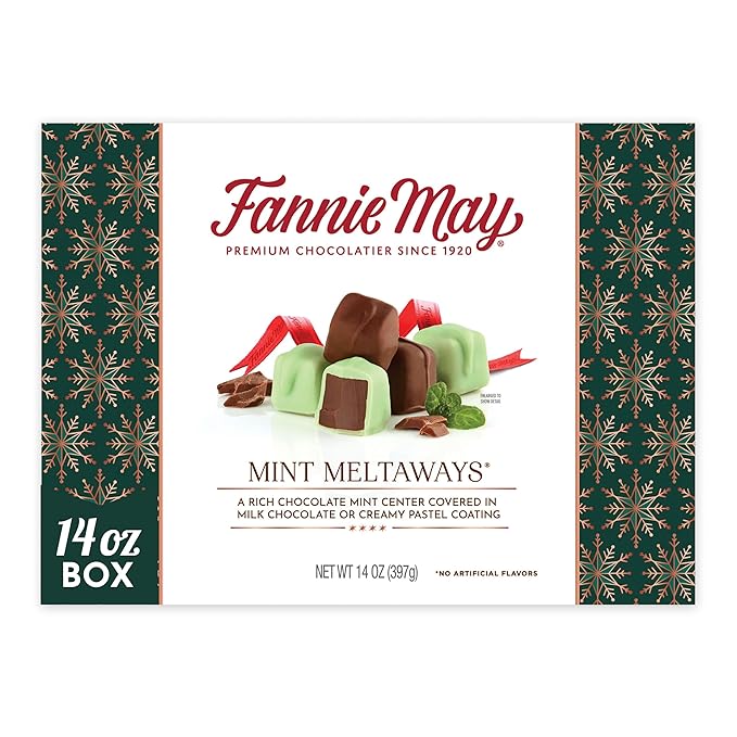 Fannie May Premium Milk Chocolate Mint Meltaways Holiday Gift Box 14 Oz