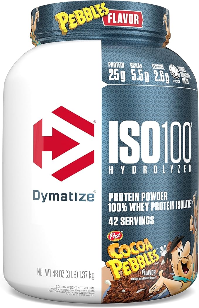 Dymatize ISO100 Hydrolyzed Protein Powder 100% Whey Isolate 25g of Protein 5.5g BCAAs &amp ISO100 Hydrolyzed Protein Powder 100% Whey Isolate Dunkin' Glazed Donut Flavor