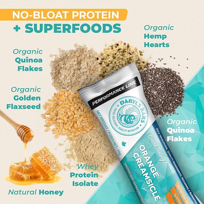 Daryl's Bars Orange Creamsicle On the Go Whey Protein Bars Gluten Free Low Sugar Protein Snack Meal Replacement Pack of 2
