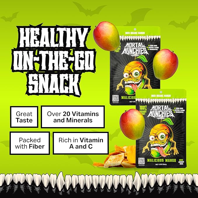Mortal Munchies - Dried Fruit Mango and Apple (6 Pack 3 Oz) Real Fruit Snack Sweet and Chewy Fat-Free On-the-Go Snacks Healthy Snack for Adults Non-GMO No Added Sugar (Mango)