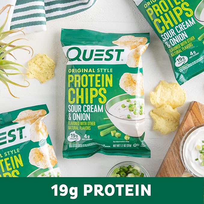 Quest Nutrition Sour Cream &amp Onion Protein Chips 19g Protein 4g Net Carbs Low Carb Gluten Free 1.1 oz (Pack of 12)