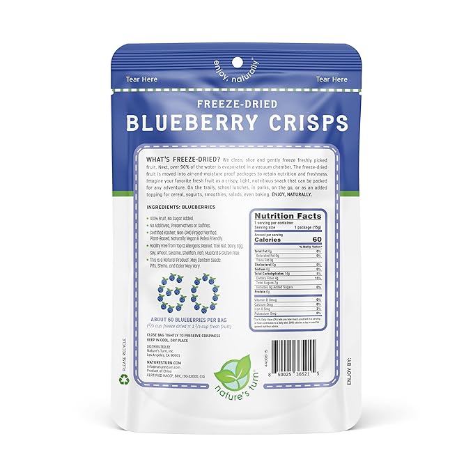 Nature’s Turn Freeze-Dried Fruit Snacks Strawberry and Blueberry Crisps Pack of 24 (0.53 oz Each)