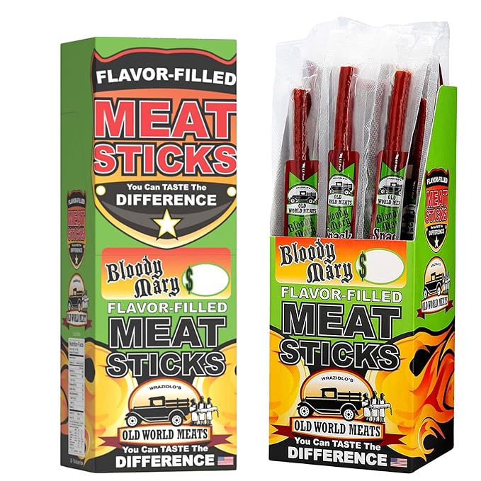 Old World Meats Meat Sticks 110 Calories Keto Low Carb 1g Sugar Fuelings 20 Pack 1 ounce sticks (Bloody Mary)