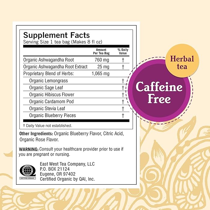 Yogi Tea Blueberry Sage Stress Relief - 16 Tea Bags per Pack (6 Packs) - Relaxing Calming Tea to Support Stress Response - Includes Ashwagandha Blueberry Sage Hibiscus &amp More