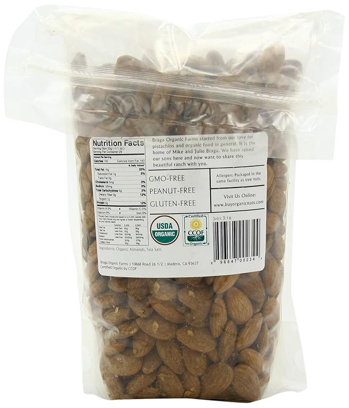 Braga Organic Farms Organic Roasted and Salted Almonds 2 lb. bag