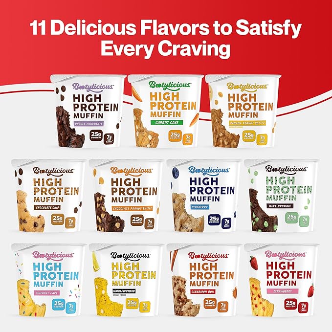 Bootylicious | High-Protein Muffin | 25g Protein 7g Net Carbs 2.32-2.75oz Cup 12-Pack (Cinnamon Bun)