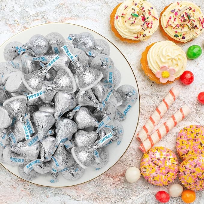 Bulk Milk Chocolate Kisses Candy 5 Pound Bag - 500 Individually Wrapped Silver Foil Chocolate Kisses for Parties Candy Buffets Holiday Baking Christmas Candy Bulk and Everyday Indulgence