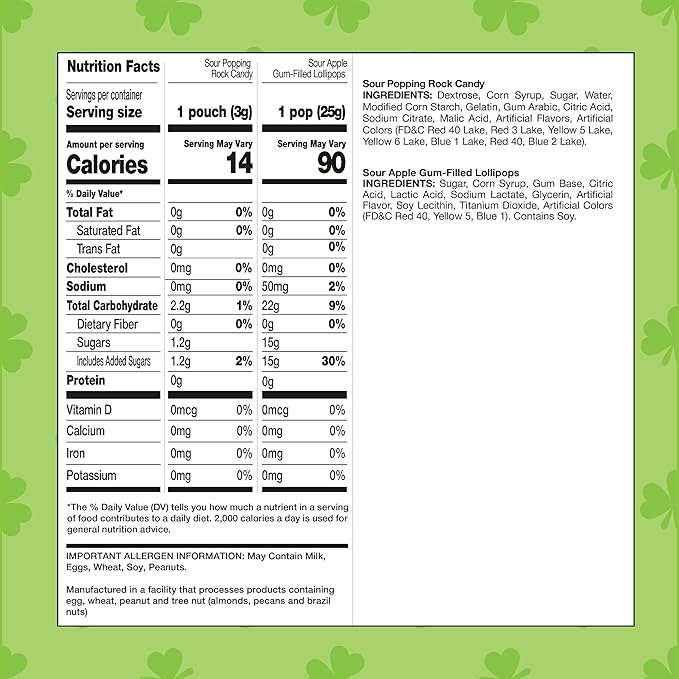 St Patrick's Day Candy Mix - 4 Pound Bulk Pack - Sour Apple Popping Rocks and Gum-Filled Lollipops - Individually Wrapped Party Favors &amp Goodie Bags Fillers - Sour Candy