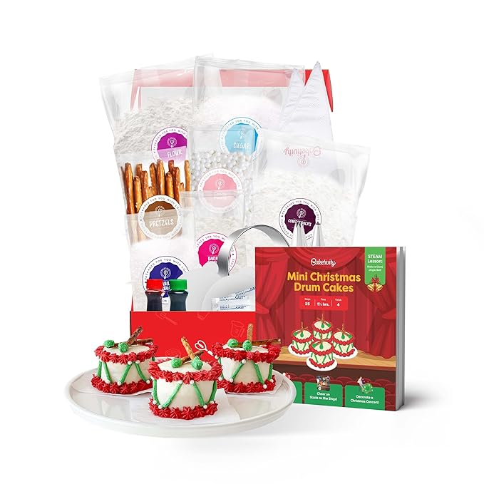 Mini Christmas Drum Cakes STEM Baking Kit for Kids Holiday Educational Cooking Activity Set with Ingredients Tools &amp Step-by-Step Guide Fun Hands-On Learning Christmas Treats &amp Creative STEM