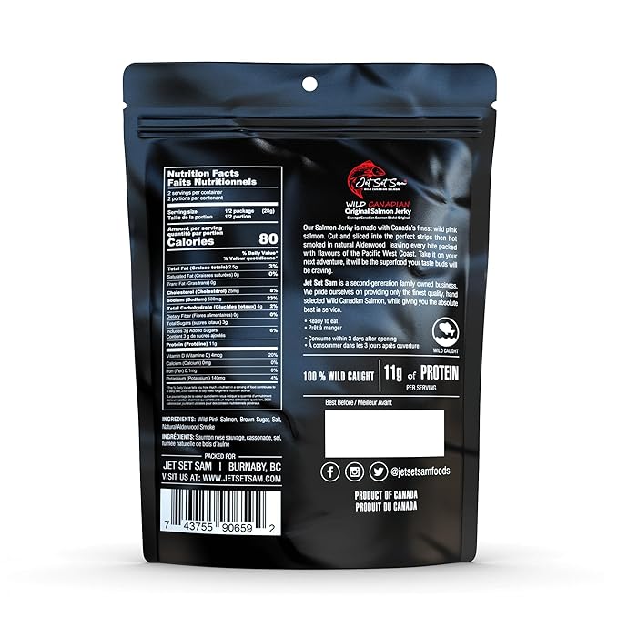 Wild Canadian Smoked Salmon Jerky – 2 Pack Premium Wild-Caught Fish High-Protein Healthy Snack (Original)
