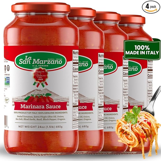 La San Marzano Marinara Sauce 24 oz Pasta Sauce Made in Italy All Purpose Tomato Premium Quality All Natural Mediterranean Diet Non GMO Vegan Gluten Free