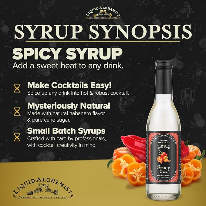 Liquid Alchemist Spicy Habanero Infused Simple Syrup for Cocktails – Real Ingredients Make our Habanero Syrup a Great Spicy Margarita Mix &amp Paloma Picante - Vegan Non-GMO Sweet Heat Drink Mix (12