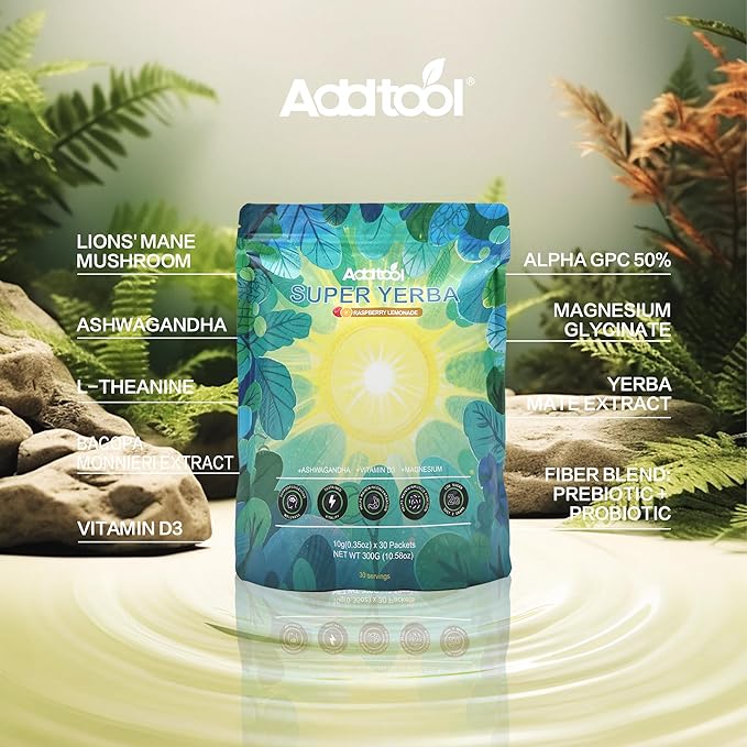 AddTool-super yerba packets - Instant Tea Powder Yerba Raspberry Lemonade Vitality Teadecaffeinated Natural Energy &amp Focus Boost- Clean Energy Prebiotics and Probiotics Gut Health Delicious s
