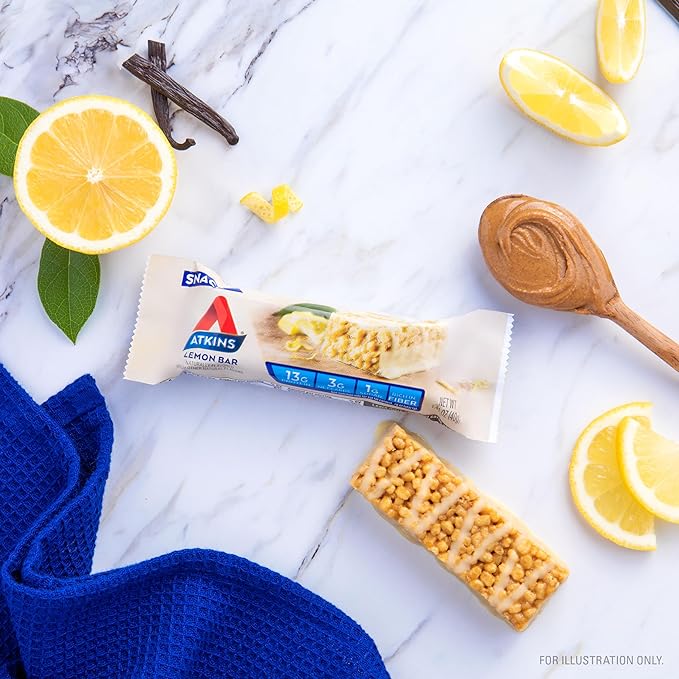 Atkins Lemon Flavored Snack BarHigh Protein BarLow Sugar and Low CarbKeto Friendly SnackGluten FreeHigh in FiberMade with Real Almond Butter16 Count (Pack of 2)