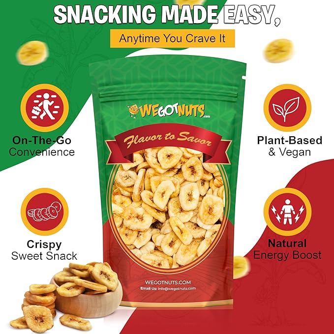 We Got Nuts Premium Dried Banana Chips 64oz (4 Pounds) Fresh Crispy &amp Sweetened Sealed For Freshness - We Got Nuts